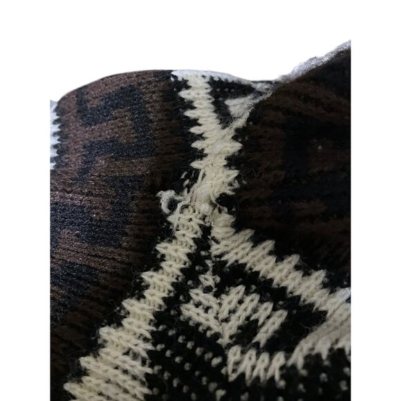 Vintage Mens Tribal Cardigan Sweater XL Brown Cream Open Shawl Collar The Dude - Picture 5 of 6